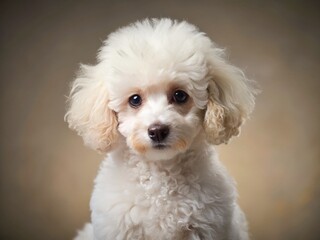 Adorable Fluffy White Poodle Puppy Posing Left, Copy Space for Text