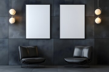 Two blank white poster mockup in a modern office