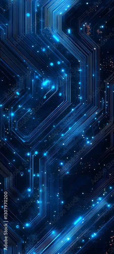 Sticker a woven circuit board pattern where strands resemble glowing data lines in deep blue