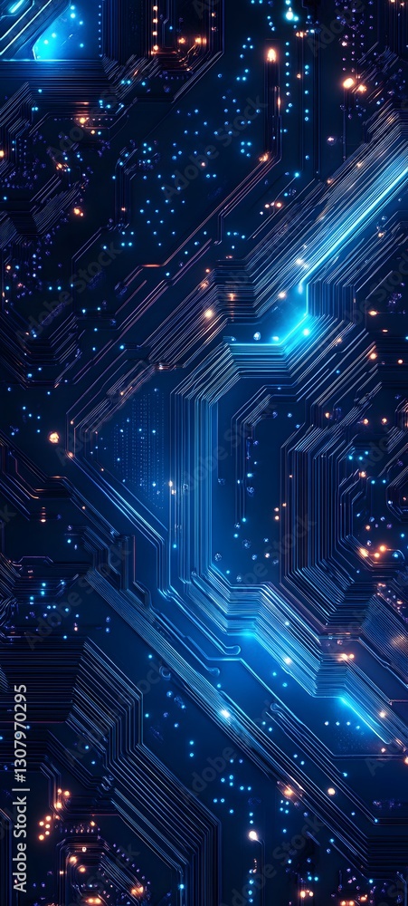 Sticker a woven circuit board pattern where strands resemble glowing data lines in deep blue