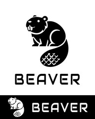 A modern and minimalist beaver logo design featuring a stylized beaver with a patterned tail © Yayagisawa