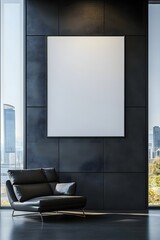 Blank white poster mockup in a modern office