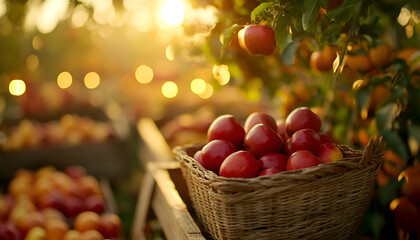 Fresh produce at a vibrant outdoor market during golden hour