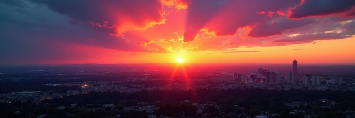 Dramatic Youngstown sunset, glowing cityscape, vibrant sky, metropolitan, city
