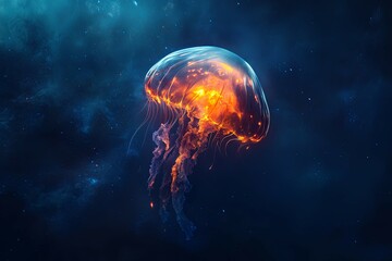 Fiery Cosmic Jellyfish: A Mystical Deep-Sea Artwork