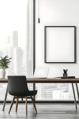 Blank white poster mockup in a modern office