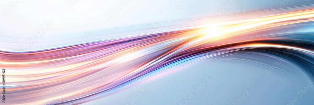 Poster futuristic digital art featuring smooth glowing neon lines on a white background generative ai