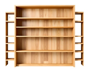 Empty wooden bookcase isolated on a transparent background