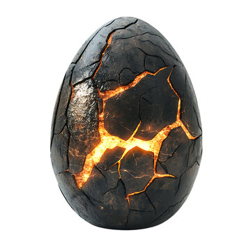 A dragon?s egg with cracks glowing faintly, isolated on a white background.