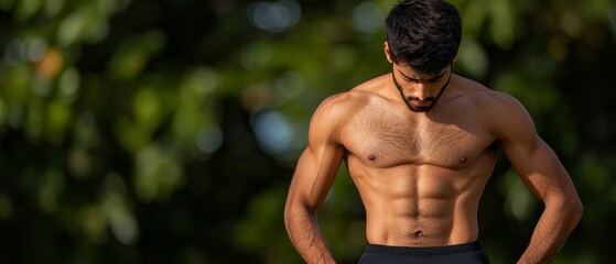 Muscular Man Posing Outdoors, Fit Body, Strong Physique