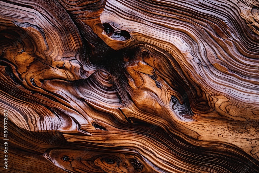 Poster detailed macro image of polished wood grain showcasing unique rustic texture and patterns