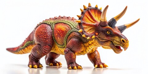 Fototapeta premium Adorable Toy Triceratops Dinosaur, Isolated on White Background - Stock Photo