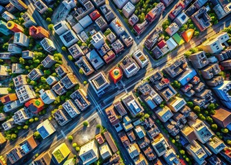 Fototapeta premium Aerial City Map with 3D Pinpoint Markers - Drone Photography Stock Photo