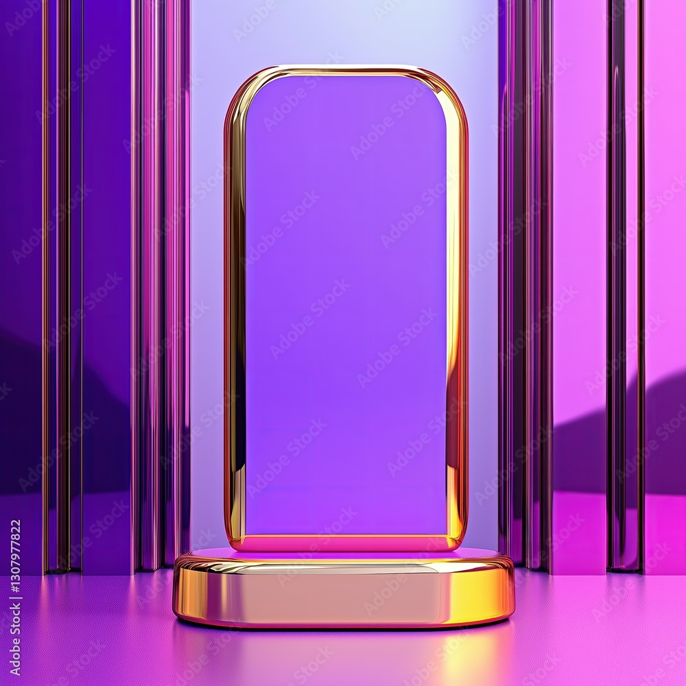 Poster elegant golden and purple podium is set against a gradient background, creating a visually appealing