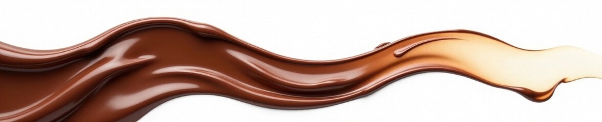 Thick chocolate syrup streams, swirling elegantly on pristine white , close-up, smooth