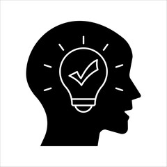 Head thinking with lightbulb Icon Symbol isolated white background. vector illustration. color editable.