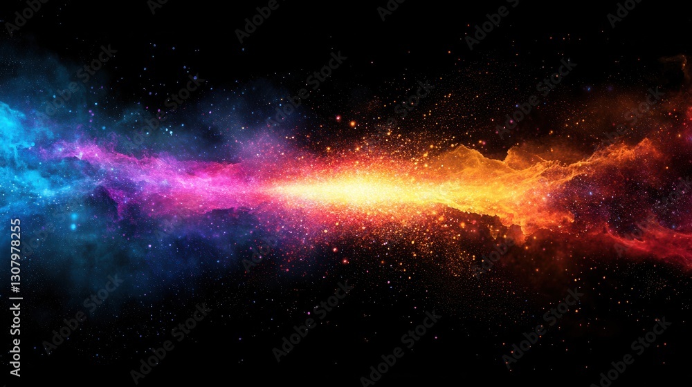 Aufkleber Vivid beams of light pierce through darkness creating a cosmic explosion of colors in a serene abstract space Generative AI