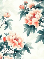 Obraz premium Delicate watercolor peonies in pastel tones showcase elegance and romance, perfect for invitations and decorations for celebrations like Mother's Day and weddings