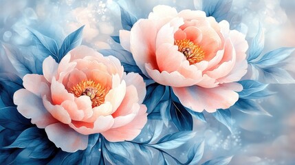 Delicate peonies bloom with soft hues, evoking spring's charm and romance, making them ideal for greeting cards and invitations for special celebrations