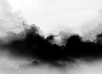 black smoke or fog isolated on white background.	