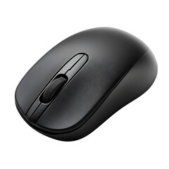 A modern black wireless mouse isolated on white