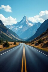 Fototapeta premium Empty asphalt road curves through majestic mountains , view, green