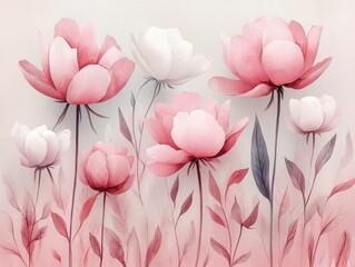 Obraz premium Delicate watercolor peonies in soft hues evoke a feeling of springtime romance. These flowers are perfect for greeting cards, invitations, and special celebrations