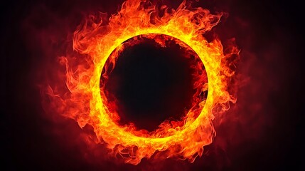 A circular ring of fire illuminates against a dark background dramatically