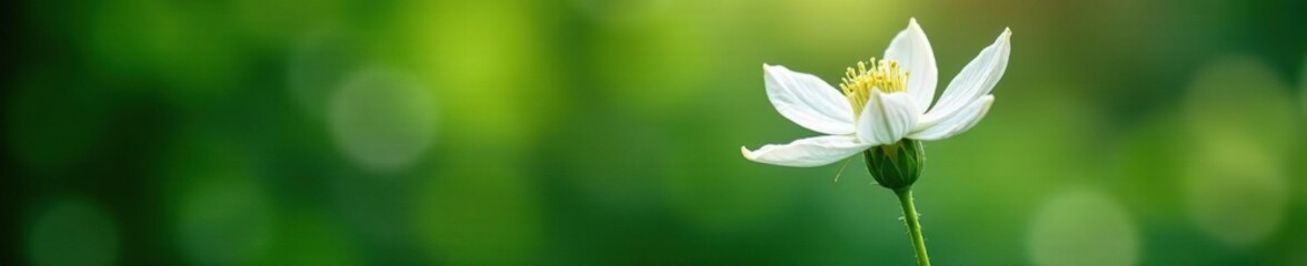 Fototapeta premium Large white clematis flower bud with long stem, petal, bloom, nature