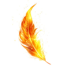 A phoenix feather radiating with warmth, isolated on a white background.