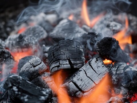 Blazing charcoal embers ready for grilling and outdoor cooking adventure