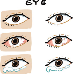 色々な目(涙、充血)のリアルな手描き風イラストセット