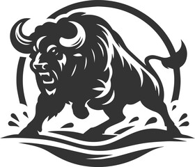 A buffalo defending its territory aggressively animal vector silhouette