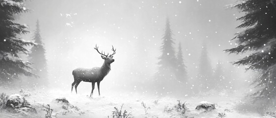 Majestic winter deer in fairy setting
