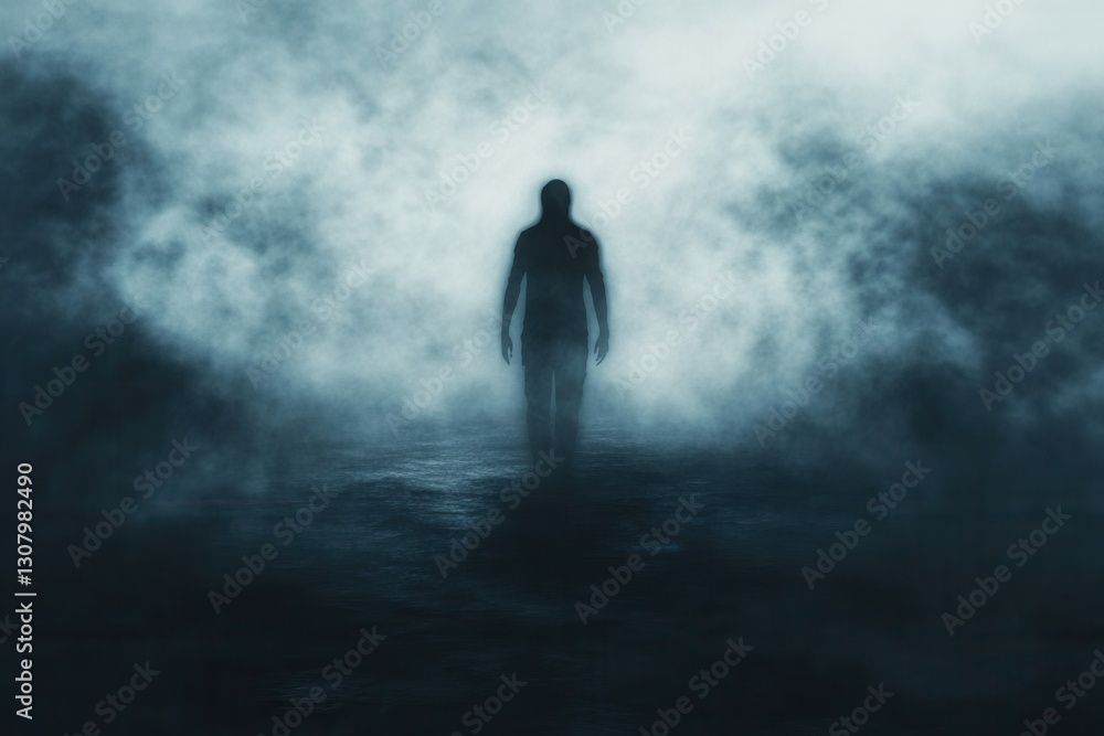 Poster Mysterious silhouettes emerge from dark shadows in an abstract landscape filled with fear and uncertainty Generative AI