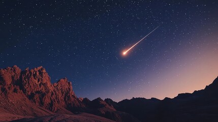 Meteor Streaking Across Moonlit Desert Landscape at Night