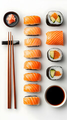 Delicious Salmon Sushi and Avocado Maki Rolls - A Realistic Food Photography Image