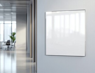 Fototapeta premium Blank White Square Sign on Modern Office Wall