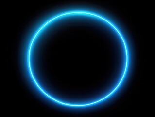 Obraz premium Neon Blue Circle Glow on Black Background, Vibrant Light Effect, Abstract Design for Modern Art and Technology Concepts