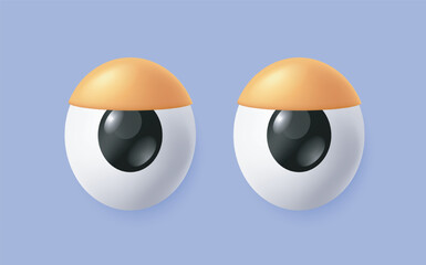 3D eyes. Cartoon icon or comic emoji with eyeballs and squinted eyelids. Eyes express negative emotions. Funny eyesight pair. Realistic vector illustration in plasticine style