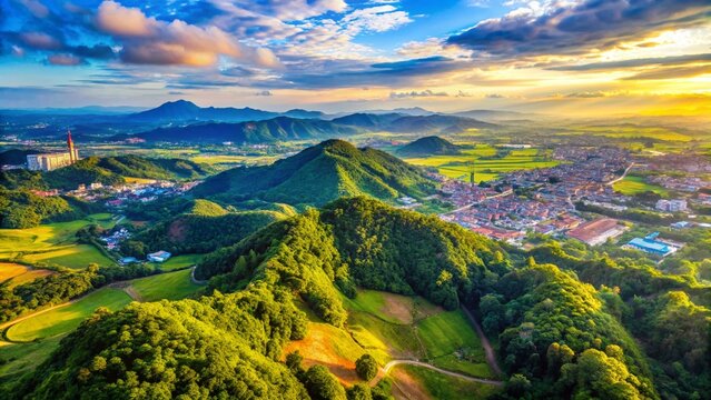 Aerial View Bukit Chabang, Perlis from Kangar: Panoramic Daylight Landscape