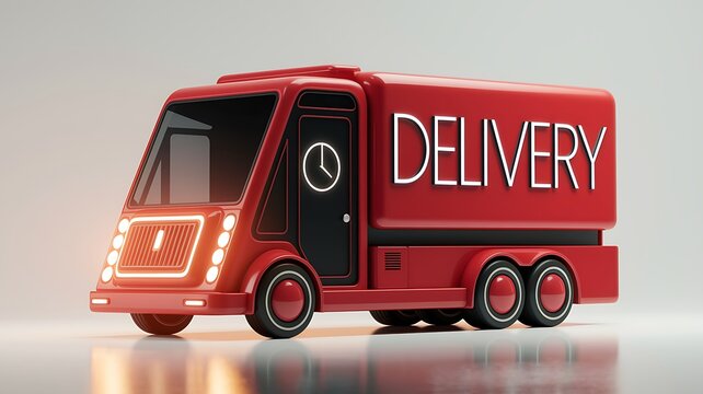 Shipping fast delivery truck Red delivery car deliver express with clock delivery transportation logistics concept on white background 3d rendering illustration