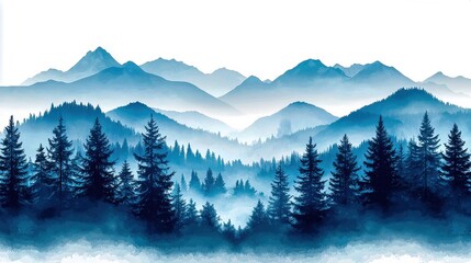 Obraz premium Majestic Forest Landscape: Pine and Fir Silhouettes Against a Serene Sky