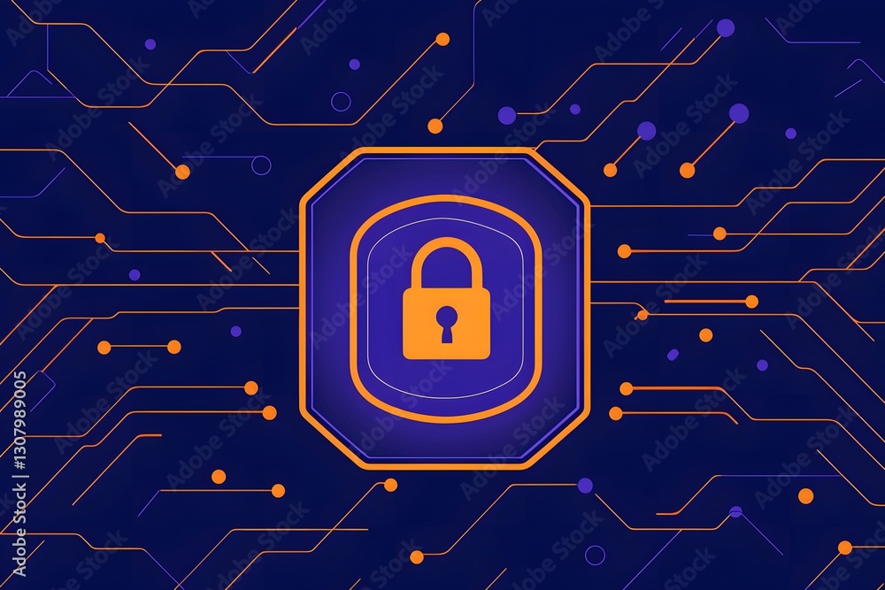 Poster secure data protection abstract padlock icon on circuit board background