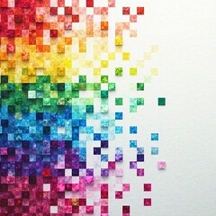 Vibrant rainbow colors in pixelated pattern on white background, rainbow, colorful, background