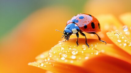 Vivid Ladybug on Bright Orange Bloom