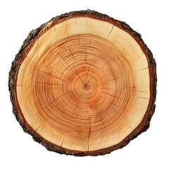 A wooden log with visible tree rings, isolated on a white background.