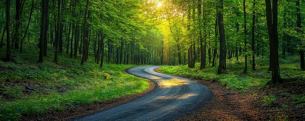 Fototapeta premium Mysterious Pathway Through Dark Forest Under Green Canopy