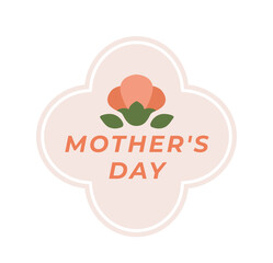 Happy Mothers Day text frame. Beautiful floral sticker with blooming tulips in geometric border with festive lettering. Greeting card for Mom. Flat vector illustration isolated on background