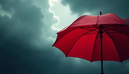 Crimson umbrella vibrant against stormy grey sky, umbrella, sky, grey